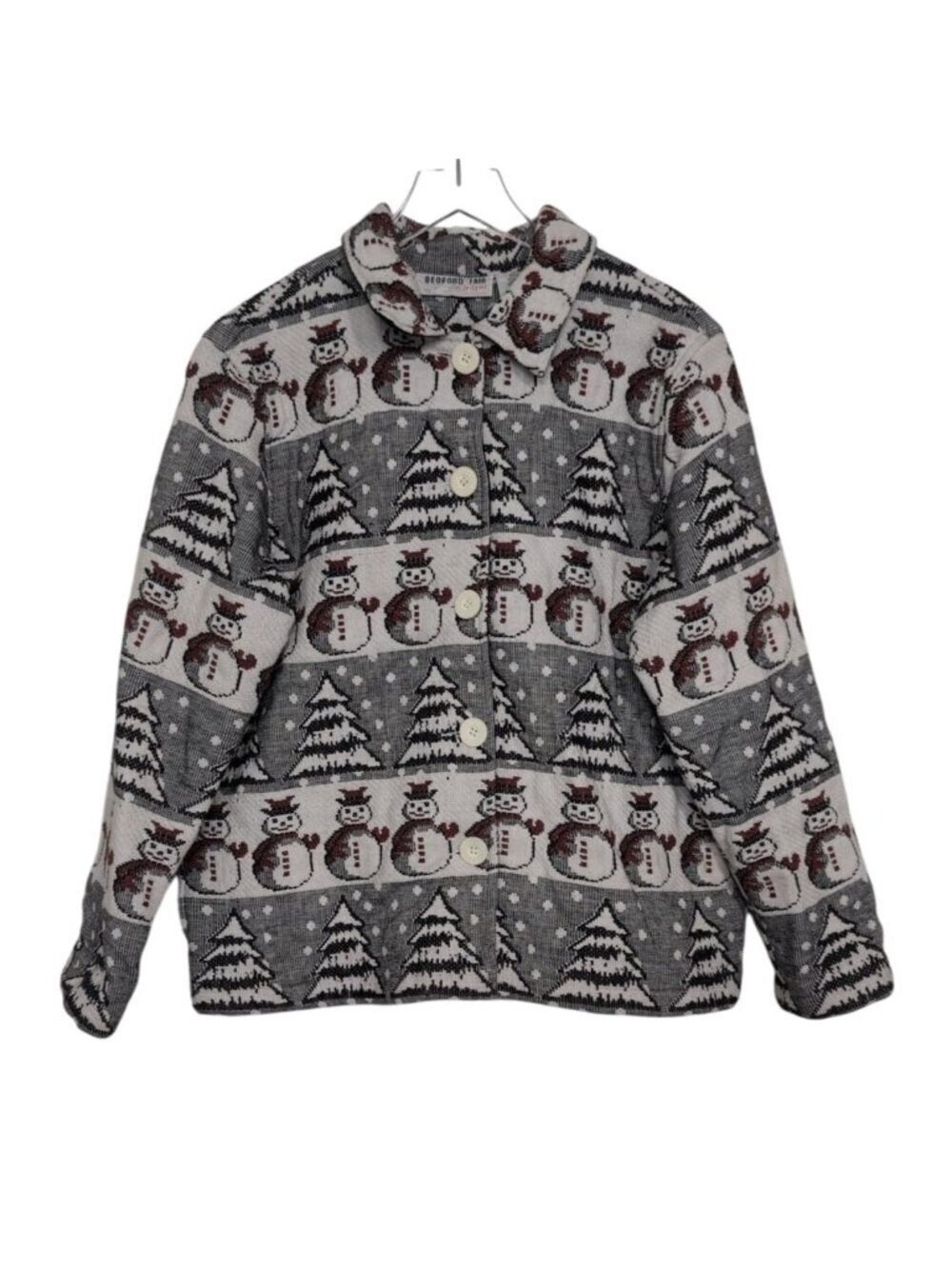 Vintage Snowman Tapestry Jacket Womens Size Large Christmas Winter Grandma